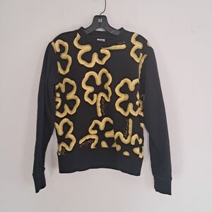 Married To The Mob Pullover Crewneck Women's Large L Black Gold Printed Novelty